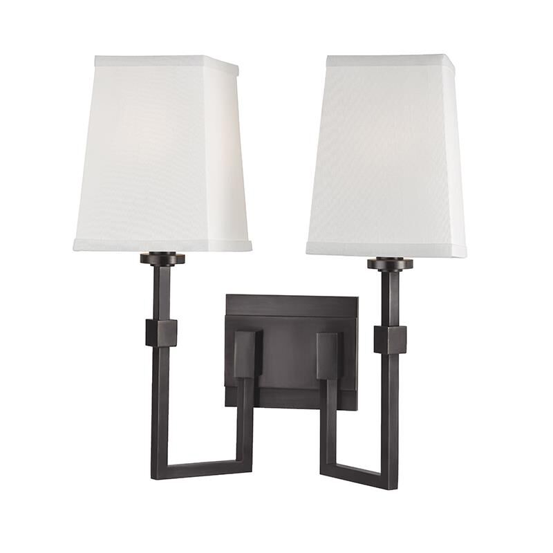 Shown in Old Bronze finish and White Faux Silk shade